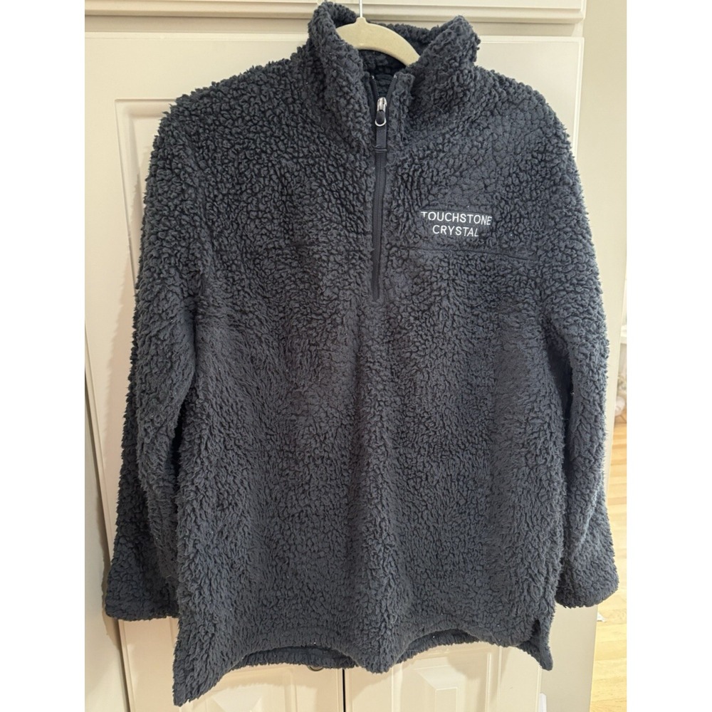 Womens Port Authority Black Sherpa Logo Pullover‎ Jacket XL Touchstone Crystal